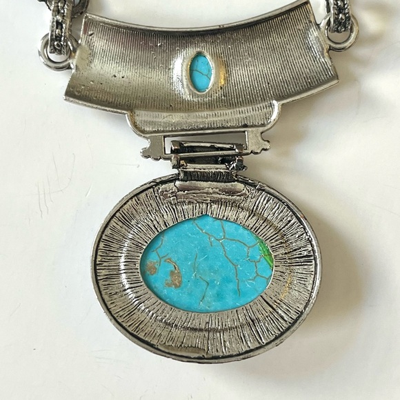 🇿🇦 handmade silver engraved details & marble turquoise statement necklace - Picture 12 of 17